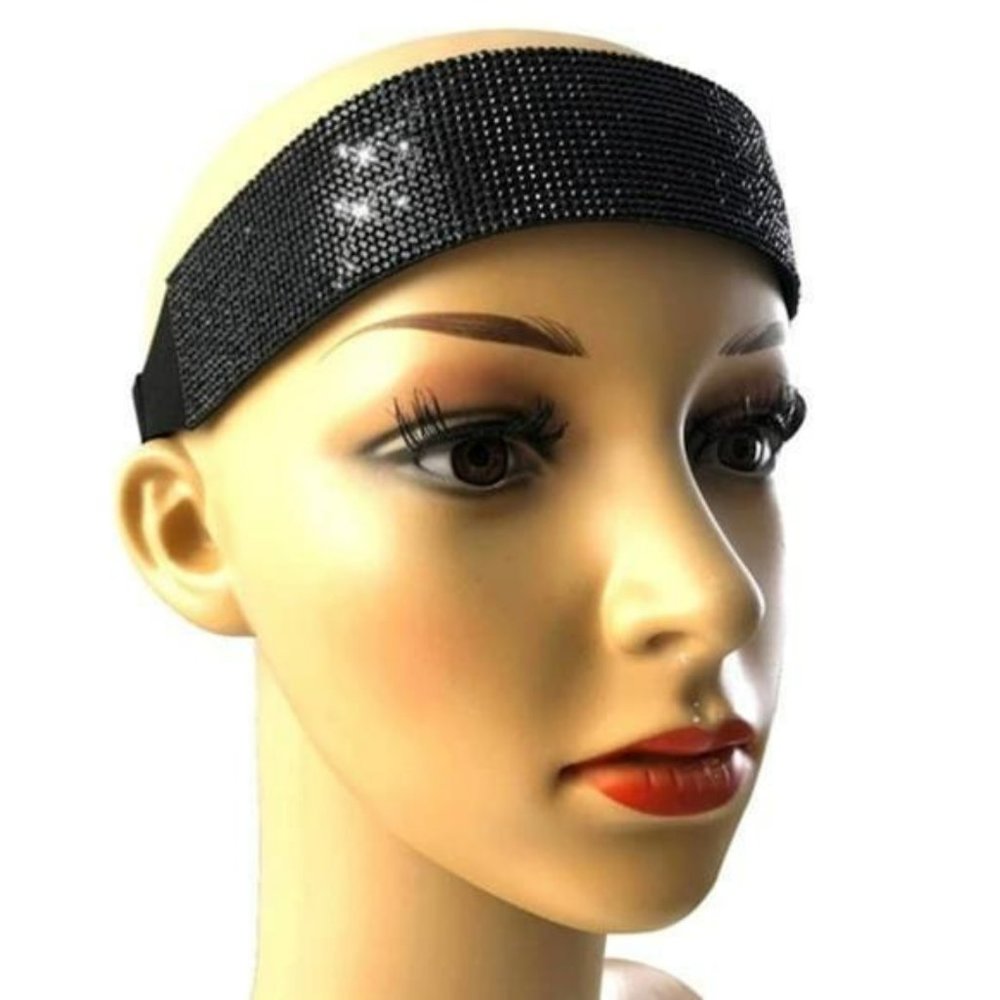 Black Headband Rhinestone Headpiece Diamond Graduation Wedding Bridal Headband
